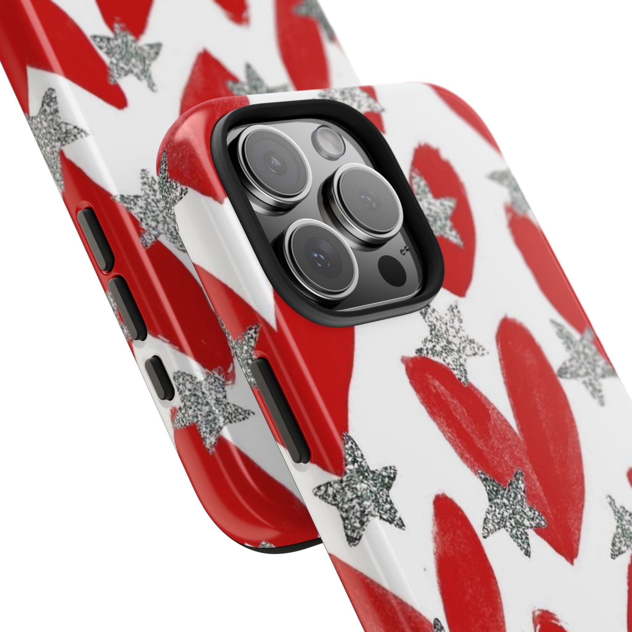 Phone case - red hearts & silver stars