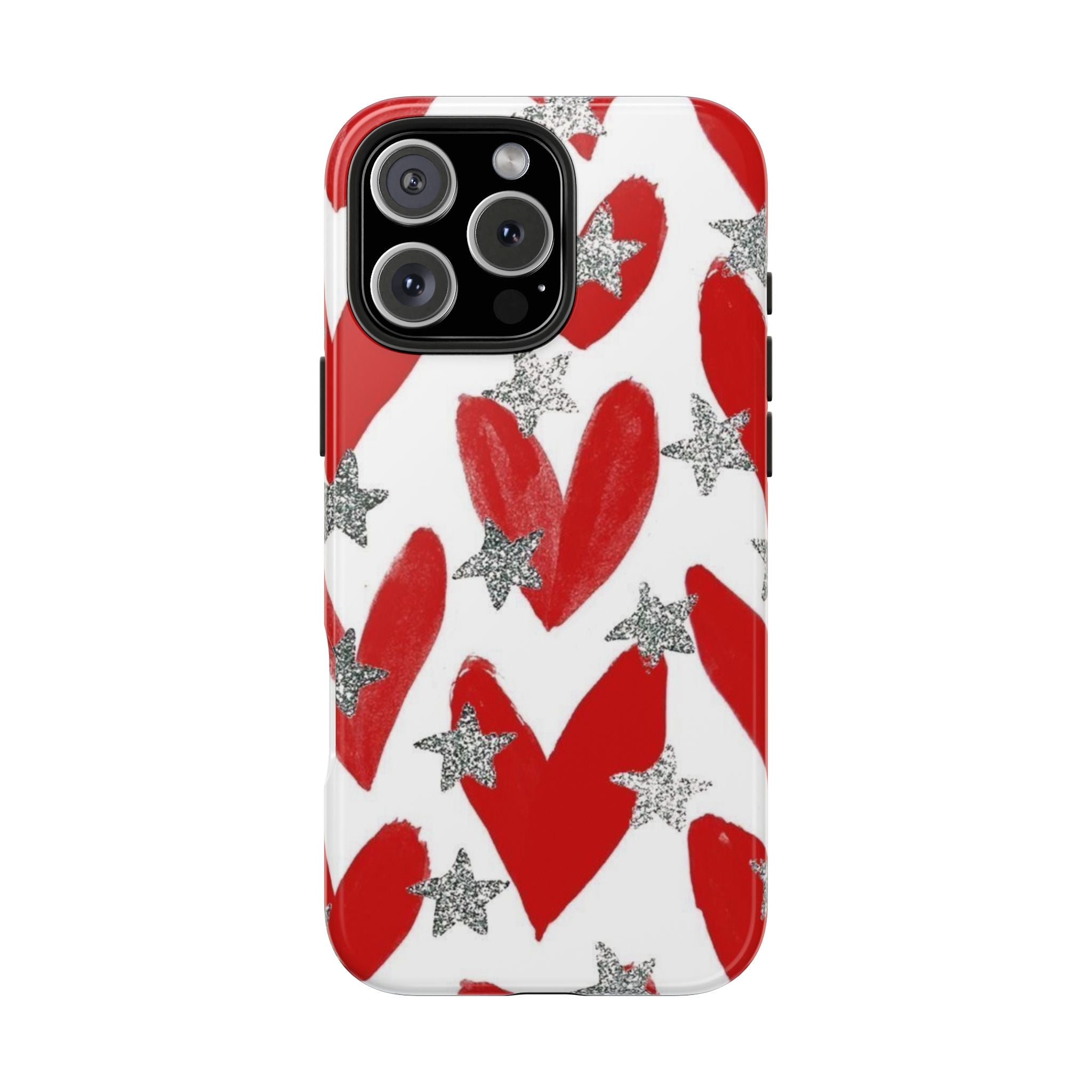 Phone case - red hearts & silver stars