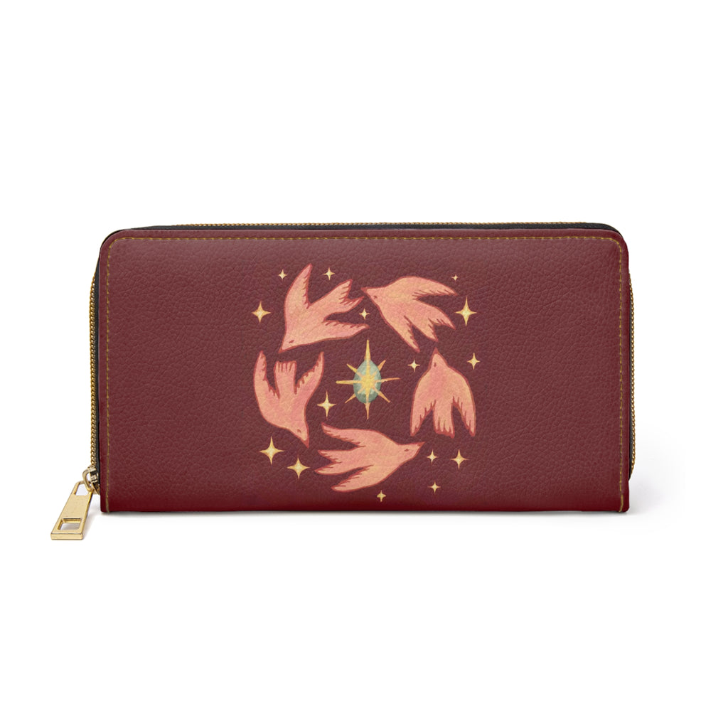 Wallet - burgundy birds