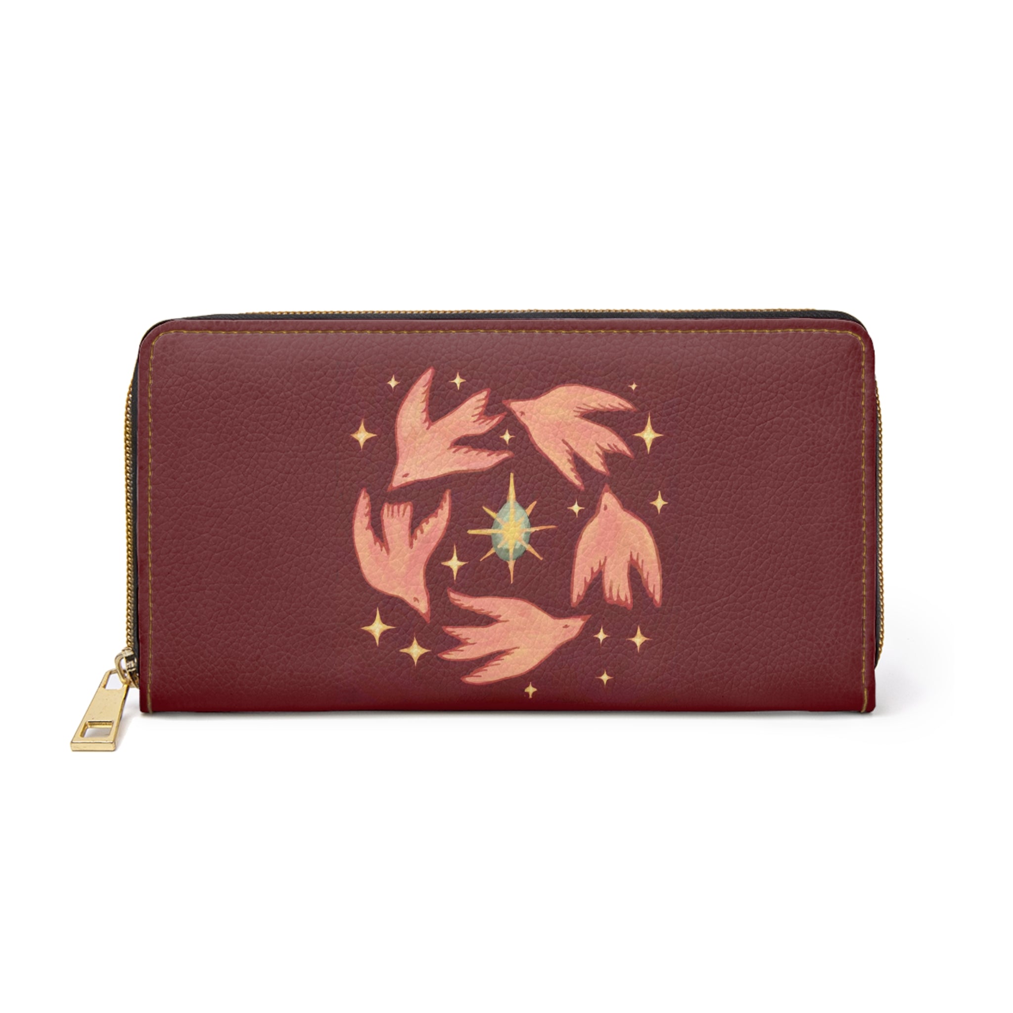 Wallet - burgundy birds