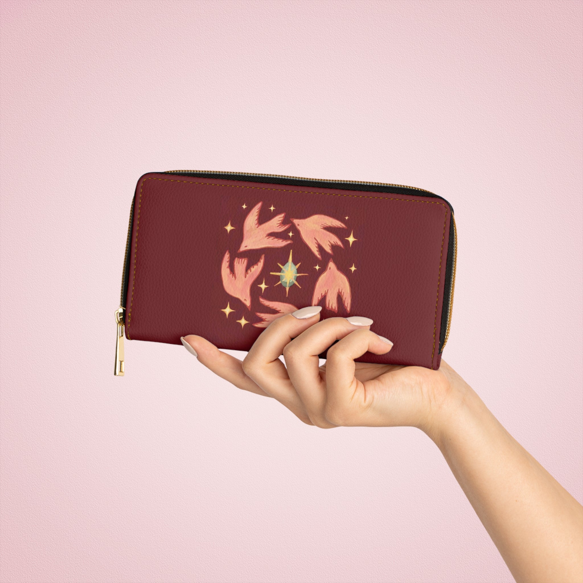 Wallet - burgundy birds