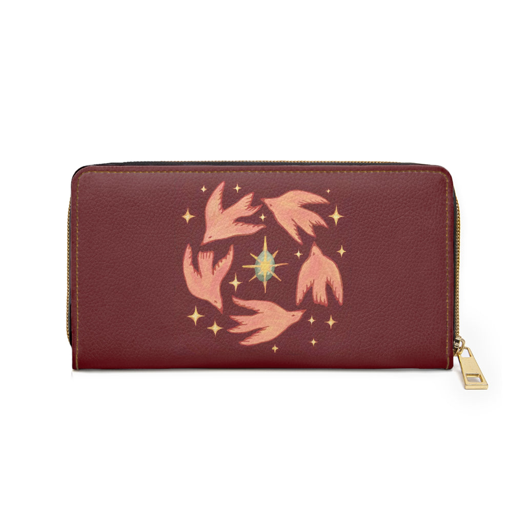 Wallet - burgundy birds